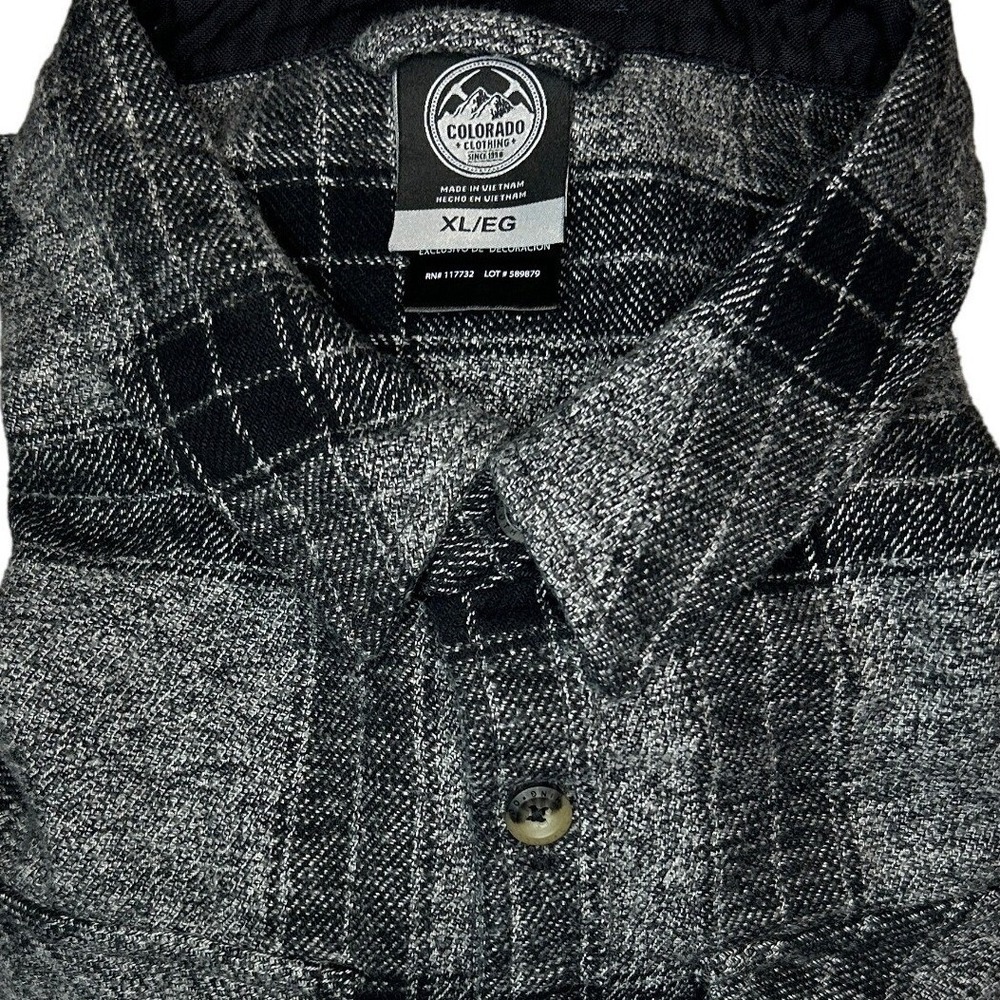 Colorado Clothing Flannel Shirt Large Mens Gray Black Plaid Cotton Blend